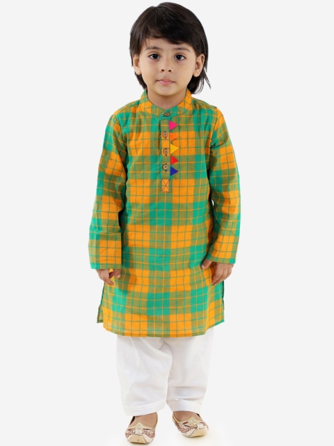 

Lil Peacock Boys Sea Green & Orange Printed Kurta with Pyjamas