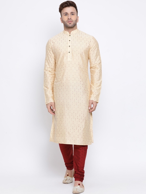 

NAMASKAR Men Beige Woven Design Straight Kurta
