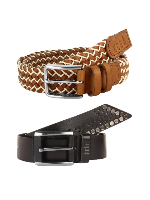 

echt Men Set Of 2 Genuine Leather Belts, Brown