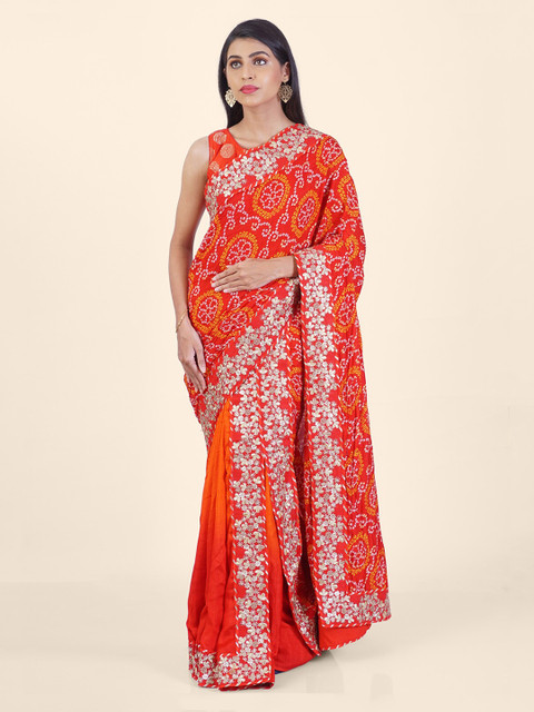 

Hastakala Red & Yellow Poly Chiffon Printed Bandhani Saree