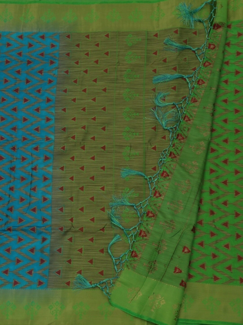

Pothys Blue & Green Jute Silk Woven Design Saree