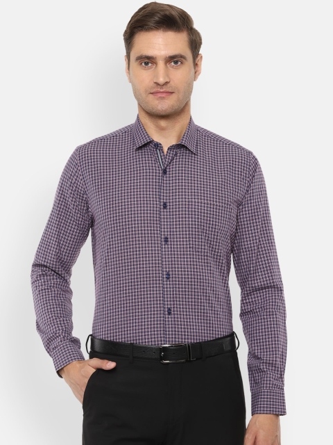 Van Heusen Men Navy Blue & Red Slim Fit Checked Formal Shirt