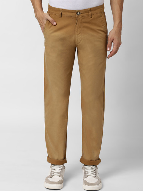 

Peter England Casuals Men Khaki Slim Fit Solid Regular Trousers