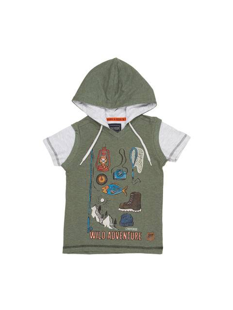 

Cherokee Boys Olive Green Printed Hood T-shirt