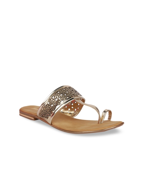 

Bata Women Gold-Toned Solid One Toe Flats