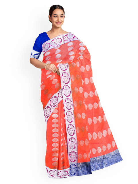

KLM Fashion Mall Orange Woven Design Art Silk Saree