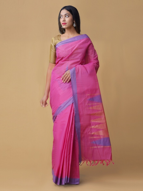

Unnati Silks Pink Pure Cotton Solid Uppada Saree