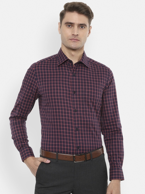 

Louis Philippe Men Maroon & Blue Regular Fit Checked Formal Shirt