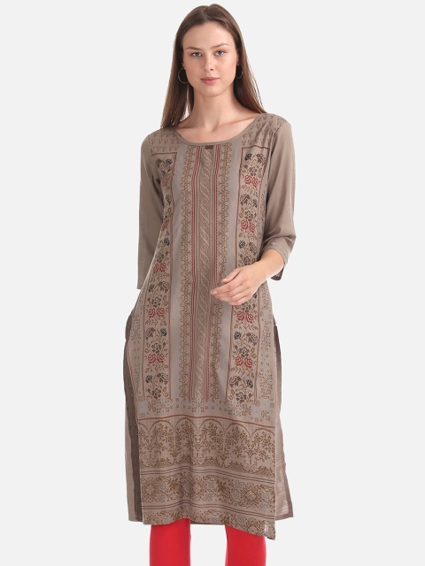 

Karigari Women Brown Printed Straight Kurta