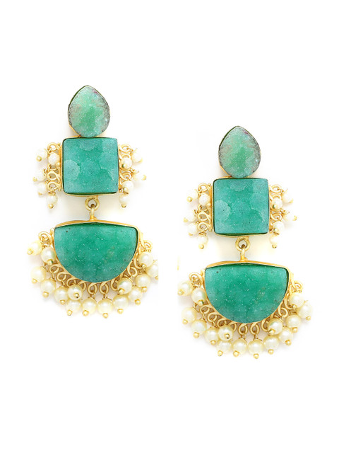 

Kairi Green & Gold-Toned Geometric Drop Earrings