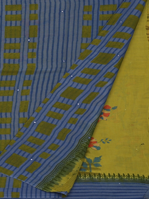 

Pothys Green & Blue Pure Cotton Printed Saree