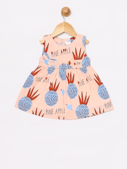 

NAUTI KIDZ Girls Peach-Coloured Printed Fit and Flare Dress