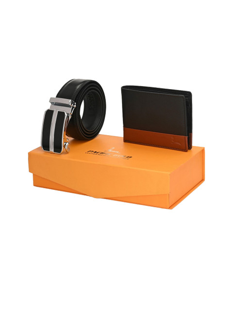 

Pacific Gold Men Black Genuine Leather Autolock Belt & Wallet Gift Set