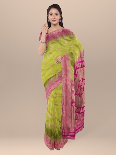 

KLM Fashion Mall Green & Pink Silk Blend Printed Saree