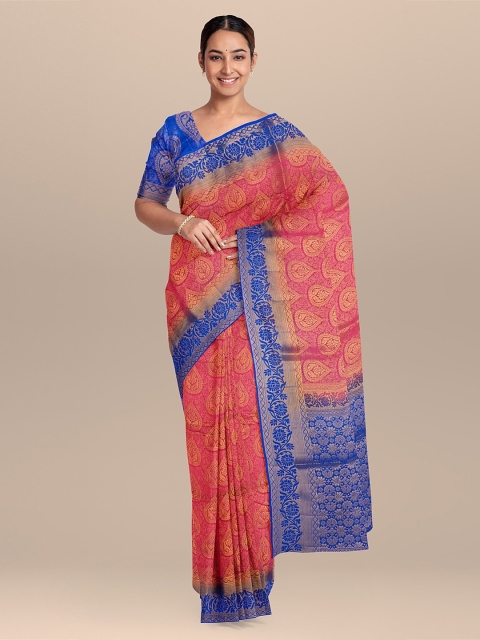 

KLM Fashion Mall Pink & Blue Silk Blend Woven Design Saree