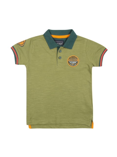 

Cherokee Boys Olive Green Solid Polo Collar T-shirt