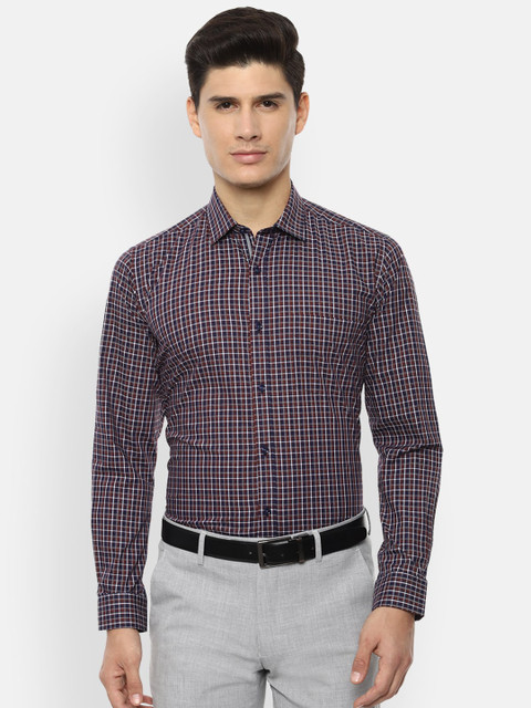

Van Heusen Men Navy Blue & Brown Regular Fit Checked Formal Shirt