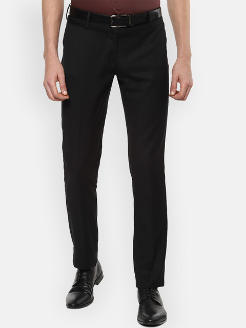 

Louis Philippe Men Black Slim Fit Striped Formal Trousers