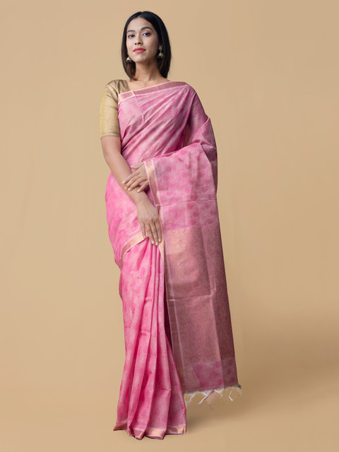 

Unnati Silks Pink Woven Design Pure Cotton Handloom Saree
