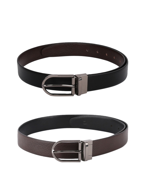 

CRUSSET Men Black & Brown Reversible Textured Belt
