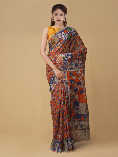

Unnati Silks Orange Pure Cotton Printed Kota Saree