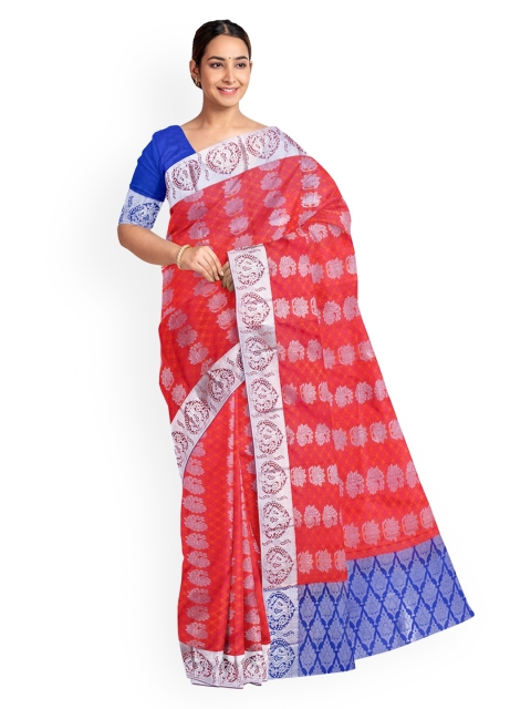 

KLM Fashion Mall Red & Blue Art Silk Woven Design Saree