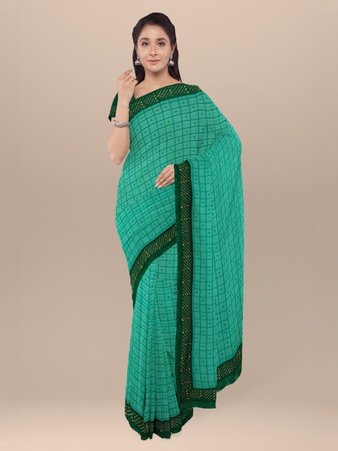 

KLM Fashion Mall Green Checked Poly Georgette Saree