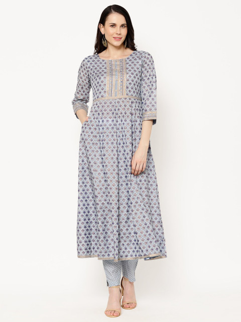 

Ramas Women Grey Woven Design Kurta with Trousers