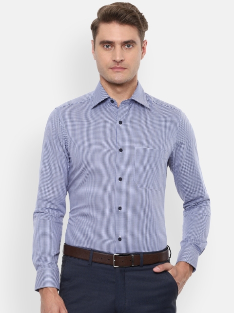 Louis Philippe Men Blue & Off-White Regular Fit Checked Formal Shirt