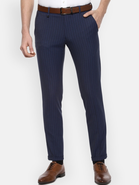 

Van Heusen Men Navy Blue Slim Fit Striped Formal Trousers