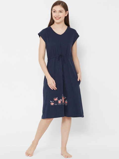 

Mystere Women Navy Blue Solid Sleep shirt