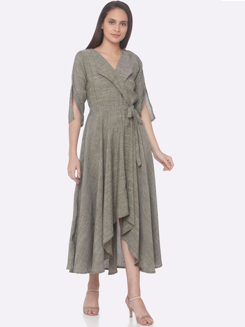 

RAISIN Women Grey Solid Wrap Dress