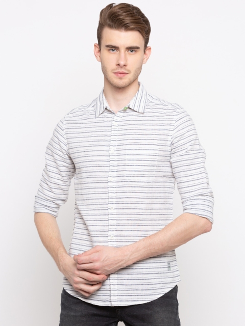 

SPYKAR Men White & Grey Slim Fit Striped Casual Shirt