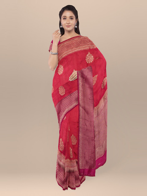 

KLM Fashion Mall Red & Gold-Coloured Silk Blend Woven Design Saree