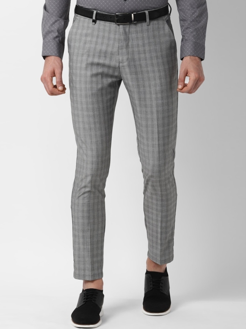 Louis Philippe Sport Men Grey Slim Fit Checked Formal Trousers