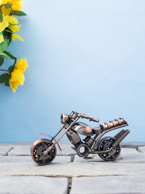 

Golden Peacock Antique Copper-Toned Metal Motor Bike Showpiece, Multi