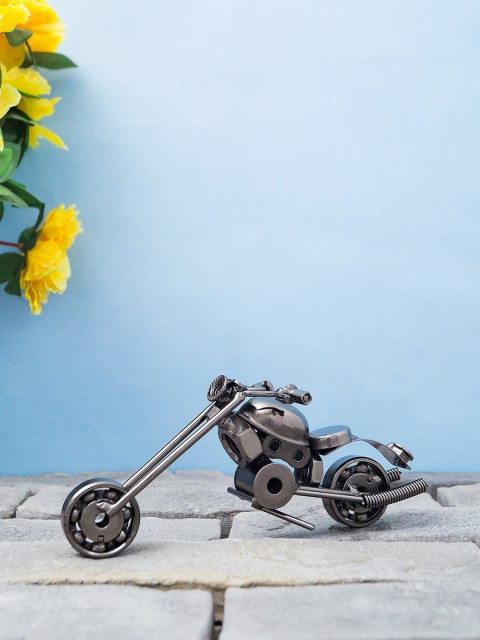 

Golden Peacock Silver-Toned & Black Motor Bike Showpiece