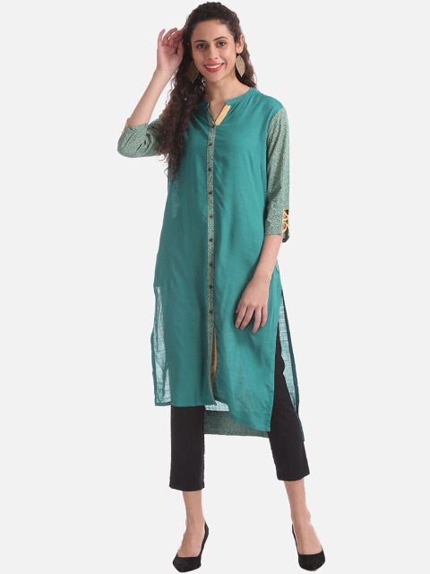 

Karigari Women Green Solid Straight Kurta