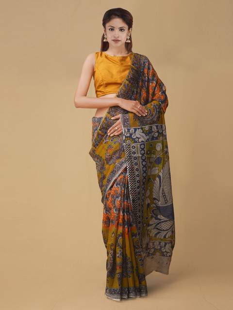 

Unnati Silks Orange Pure Cotton Printed Handloom Kota Saree