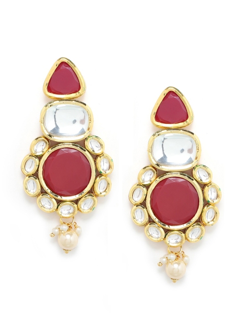 

Kairi Maroon & Gold-Toned Geometric Drop Earrings