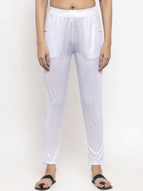 

NEUDIS Women White Shimmery Ankle-Length Leggings