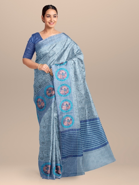 

KLM Fashion Mall Blue Printed Organza Saree