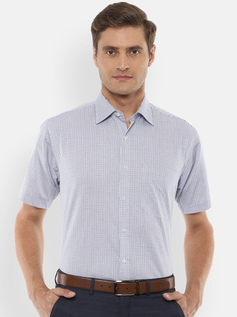 

Louis Philippe Men White & Blue Regular Fit Checked Formal Shirt