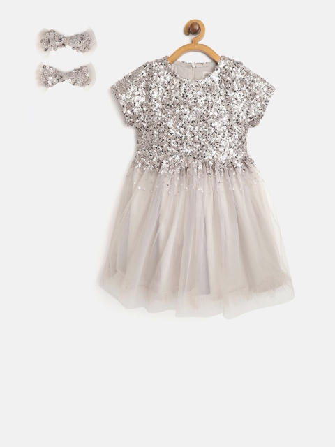 

Cherry Crumble Girls Grey Embellished Fit and Flare Dress