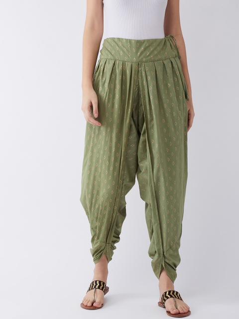 

InWeave Women Green & Gold-Coloured Printed Dhotis