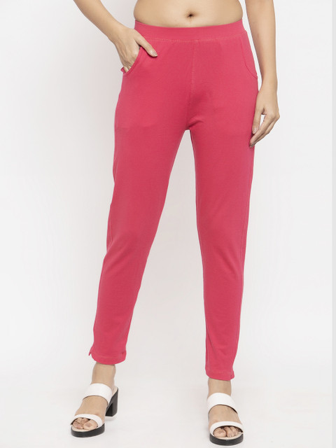 

NEUDIS Women Pink Solid Straight-Fit Ankle-Length Leggings