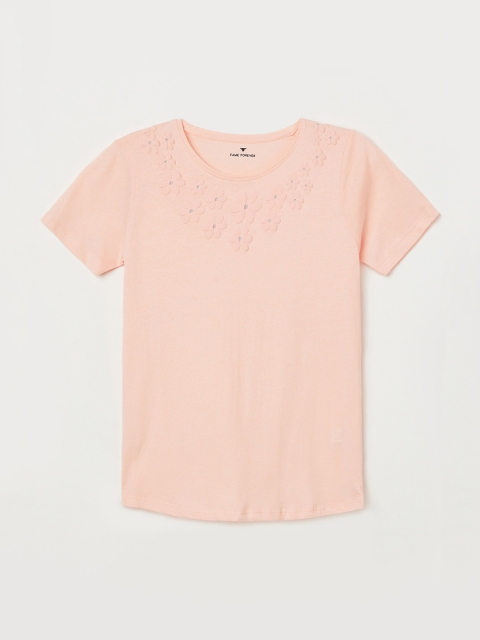 

Fame Forever by Lifestyle Girls Peach-Coloured Solid Knitted Pure Cotton Top