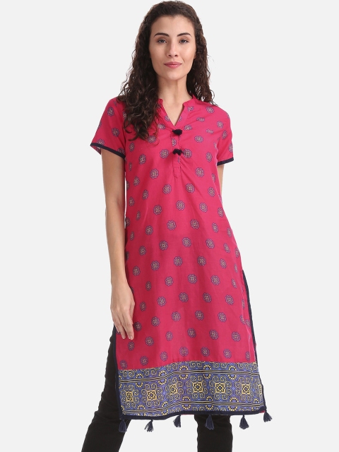 

Karigari Women Pink & Blue Printed Straight Kurta