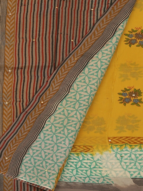

Pothys Mustard & Brown Pure Cotton Printed Saree