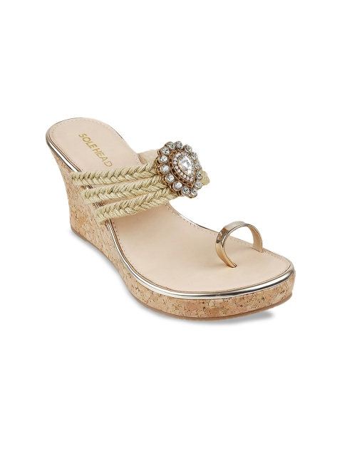 

SOLE HEAD Women Gold-Toned Embellished Sandals